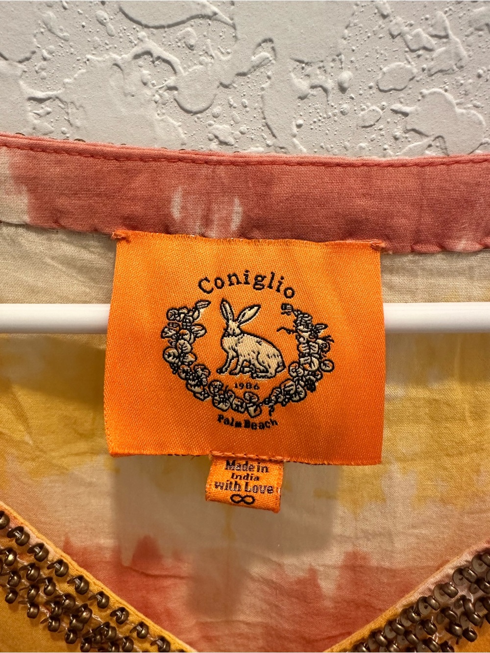 Coniglio Palm Beach Hand Dyed Maxi in Yellow & Coral with Beading - Picture 5 of 9